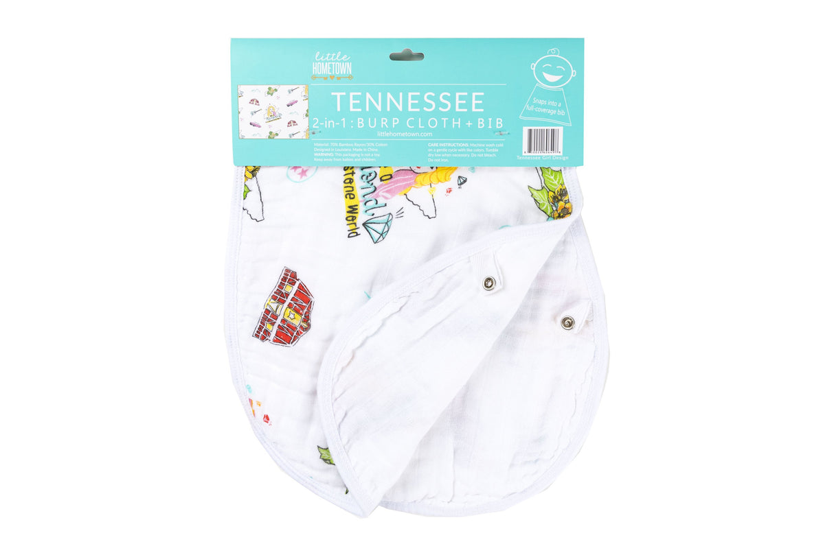 2-in-1 Burp Cloth and Bib:  Tennessee Baby (Floral) by Little Hometown - Aiden's Corner Baby & Toddler Clothes, Toys, Teethers, Feeding and Accesories