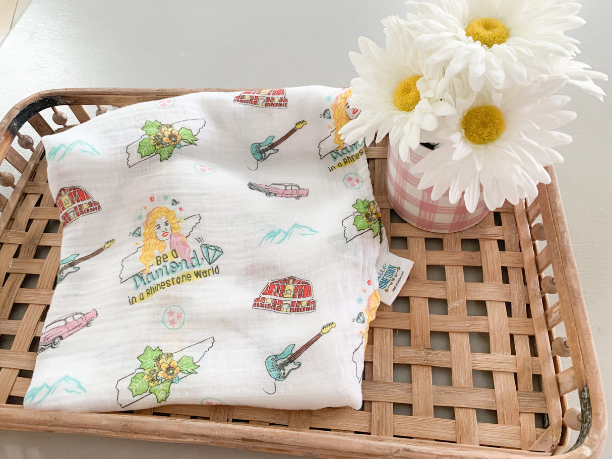 Gift Set: Tennessee Baby Muslin Swaddle Blanket and Burp Cloth/Bib Combo (Floral) by Little Hometown