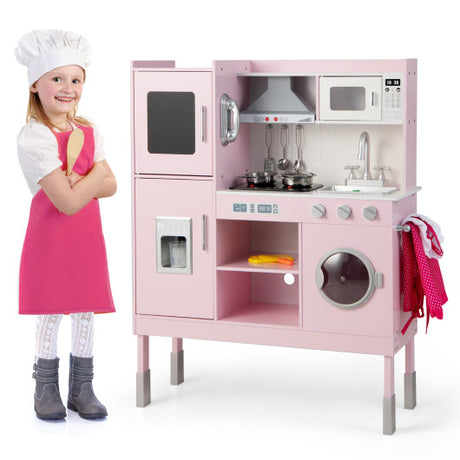 Pretend Play Kitchen for Kids with 16 Pieces Accessories-Pink