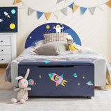 Kids Wooden Upholstered Toy Storage Box with Removable Lid-Navy