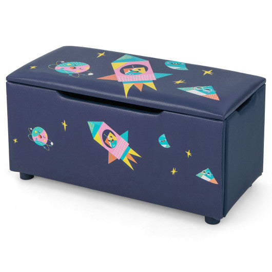Kids Wooden Upholstered Toy Storage Box with Removable Lid-Navy