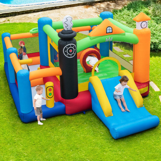 Train Themed Kids Bouncer with Slide and Basketball Hoop with 950W Air Blower