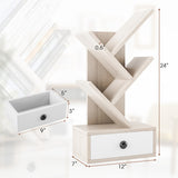 5-Tier Floor Standing Tree Bookcase with Drawer-Beige