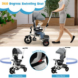 Folding Tricycle Baby Stroller with Reversible Seat and Adjustable Canopy-Gray