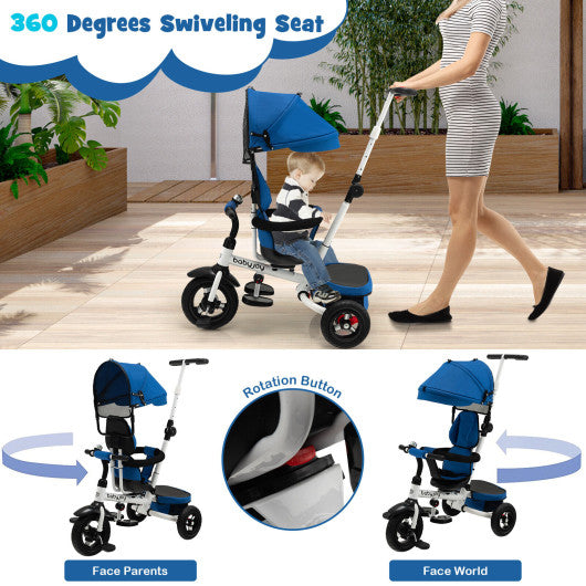 Folding Tricycle Baby Stroller with Reversible Seat and Adjustable Canopy-Blue