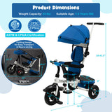 Folding Tricycle Baby Stroller with Reversible Seat and Adjustable Canopy-Blue