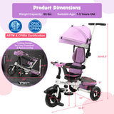 Folding Tricycle Baby Stroller with Reversible Seat and Adjustable Canopy-Pink