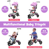 Folding Tricycle Baby Stroller with Reversible Seat and Adjustable Canopy-Pink
