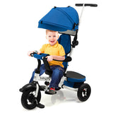 Folding Tricycle Baby Stroller with Reversible Seat and Adjustable Canopy-Blue