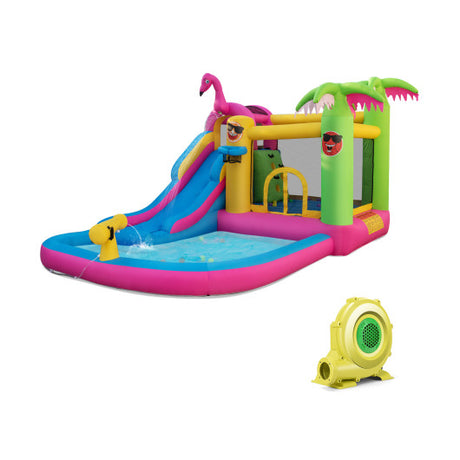 Inflatable Bounce Castle with Long Water Slide and 735W Blower