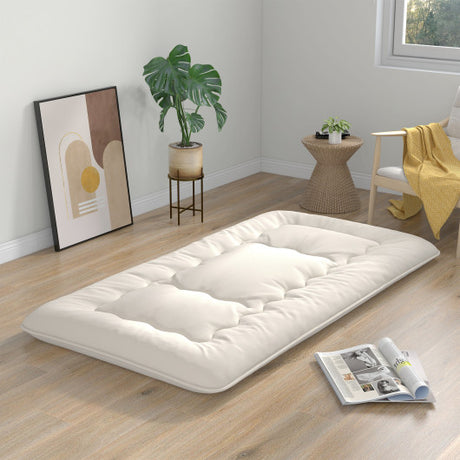 Queen/King/Twin/Full Futon Mattress Floor Sleeping Pad with Washable Cover Beige-Twin Size