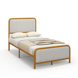Upholstered Gold Platform Bed Frame with Velvet Headboard-Twin Size