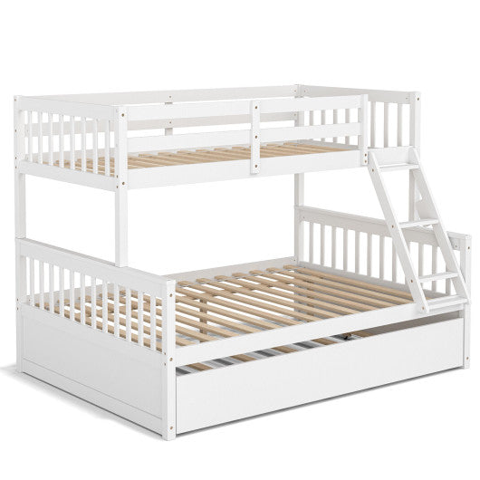 Twin Over Full Convertible Bunk Bed with Twin Trundle-White