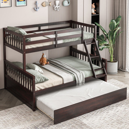 Twin Over Full Convertible Bunk Bed with Twin Trundle Espresso