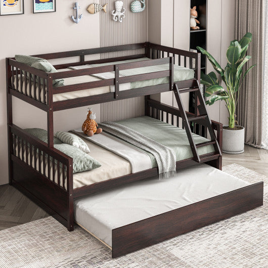 Twin Over Full Convertible Bunk Bed with Twin Trundle-Espresso