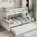 Twin Over Full Convertible Bunk Bed with Twin Trundle-White