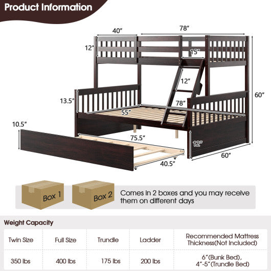 Twin Over Full Convertible Bunk Bed with Twin Trundle-Espresso