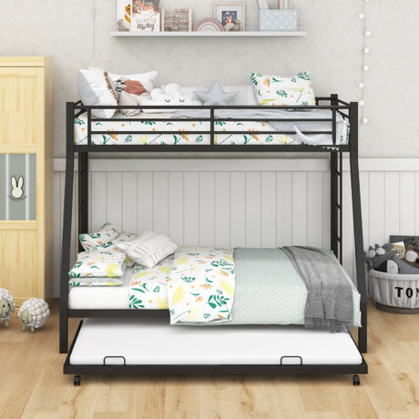 Twin Over Full Bunk Bed Frame with Trundle for Guest Room-Black