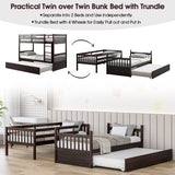 Twin Over Twin Bunk Bed with Pull-out Trundle and Ladder-Espresso