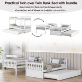 Twin Over Twin Bunk Bed with Pull-out Trundle and Ladder-White