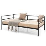 Twin Size Metal Daybed Frame with Metal Slat Support and 3-Sided Guardrails