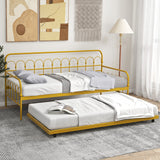 Twin Size Golden Metal Daybed with Trundle and Lockable Wheels-Twin Size