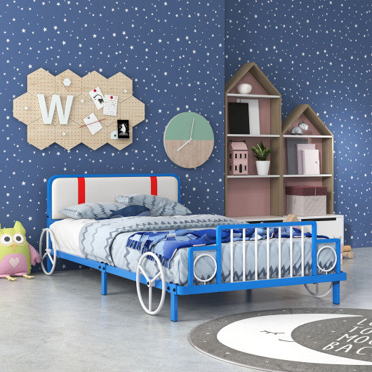 Twin Size Kids Bed Frame Car Shaped Metal Platform Bed with