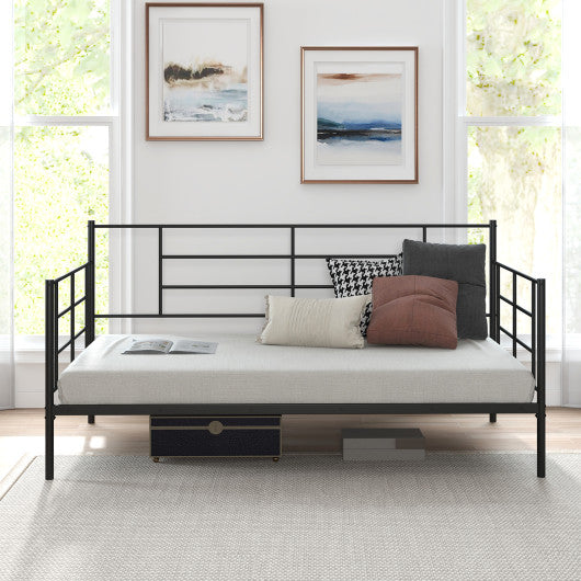 Twin Size Metal Daybed Sofa Bed Frame with Armrests and Backrest
