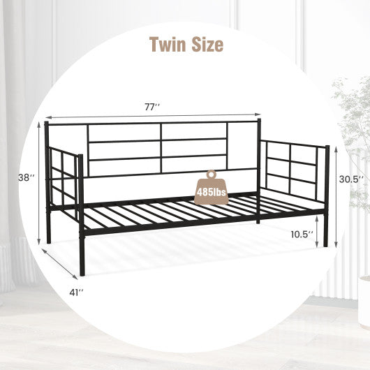 Twin Size Metal Daybed Sofa Bed Frame with Armrests and Backrest