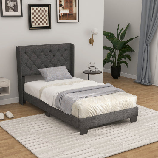 Twin Bed Frame With Button Tufted Headboard, Modern Fabric, 46% OFF