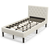 Twin Size Upholstered Platform Bed with Button Tufted Headboard-Beige
