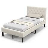 Twin Size Upholstered Platform Bed with Button Tufted Headboard-Beige