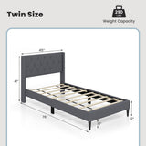 Twin Size Upholstered Platform Bed with Button Tufted Wingback Headboard-Gray
