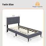 Twin Size Upholstered Platform Bed with Button Tufted Headboard-Gray