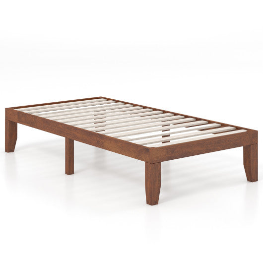 14 Inch Twin Size Rubber Wood Platform Bed Frame with Wood Slat Support-Walnut