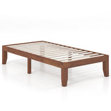 14 Inch Twin Size Rubber Wood Platform Bed Frame with Wood Slat Support-Walnut