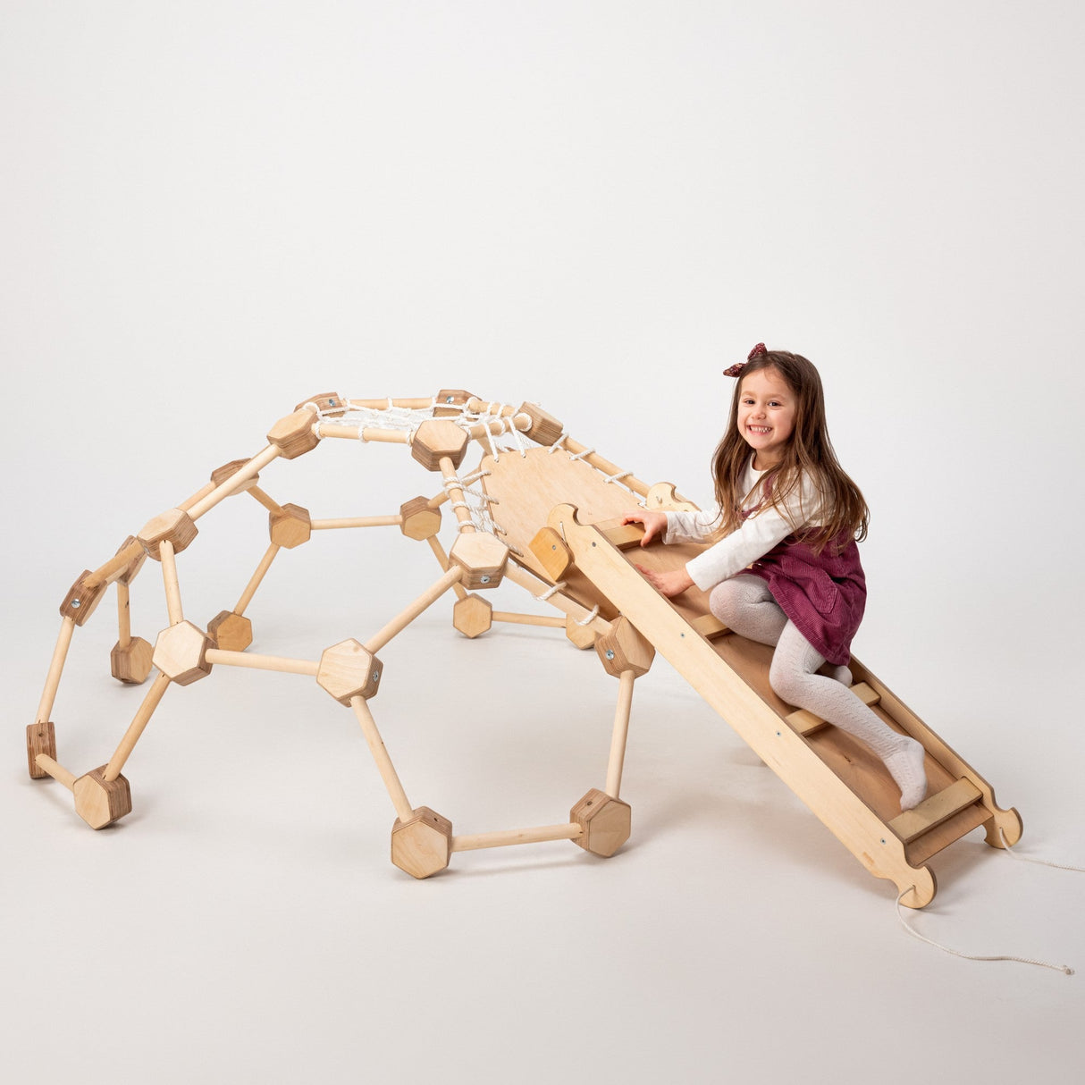 2in1 Climbing Set: Wooden Climbing Frame Geodome / Climbing Dome with Slide Board  for Kids 2-6 y.o.