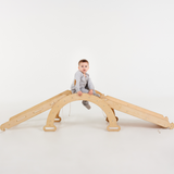 3in1 Montessori Climbing Frame Set: Arch/Rocker + Slide Board + Net – Beige
