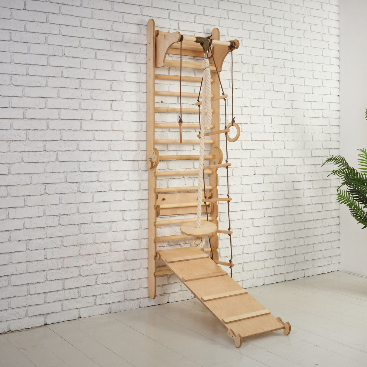 3in1: Wooden Swedish Wall / Climbing ladder for Children + Swing Set + Slide Board
