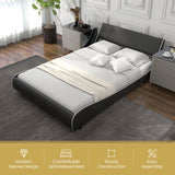 Upholstered Platform Bed Frame Low Profile Faux Leather with Curved Headboard-Full Size