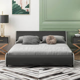 Upholstered Platform Bed Frame Low Profile Faux Leather with Curved Headboard-Queen Size