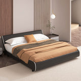 Upholstered Platform Bed Frame Low Profile Faux Leather with Curved Headboard-King Size