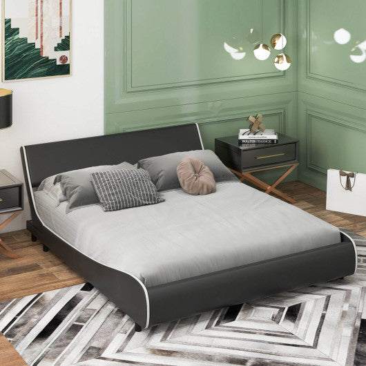 Upholstered Platform Bed Frame Low Profile Faux Leather with