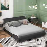 Upholstered Platform Bed Frame Low Profile Faux Leather with Curved Headboard-Queen Size