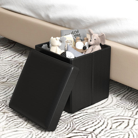 Upholstered Square Footstool with PVC Leather Surface for Bedroom-Black