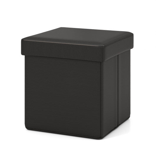 Upholstered Square Footstool with PVC Leather Surface for Bedroom-Black