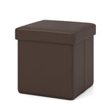 Upholstered Square Footstool with PVC Leather Surface for Bedroom-Brown