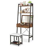 Ladder Vanity Desk Set with Flip Top Mirror and Cushioned Stool-Black