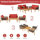 4 Pieces Patio Rattan Furniture Set with Removable Cushions-Red