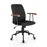 Velvet Home Office Chair with Wooden Armrest-Black